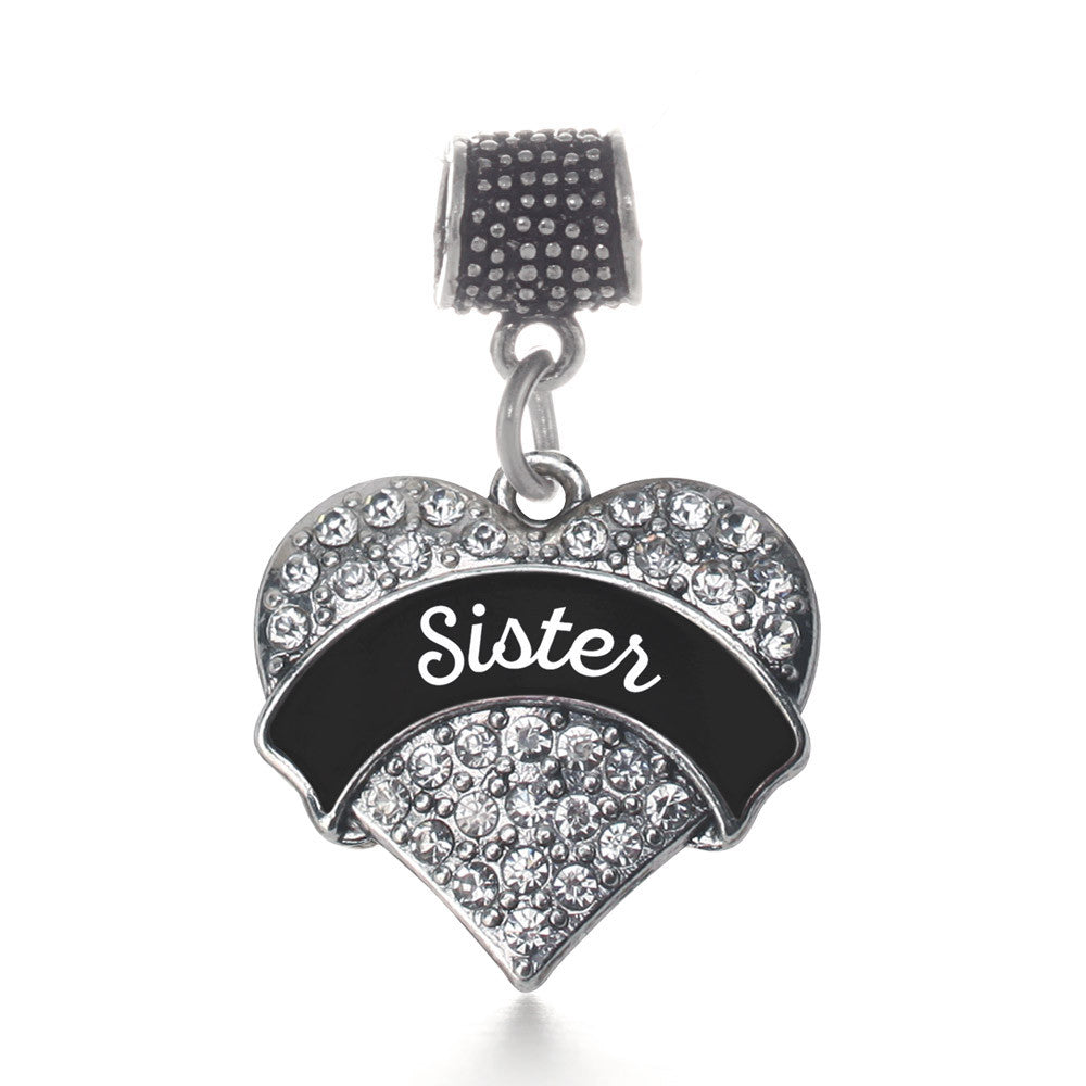 Black and White Sister Pave Heart Charm