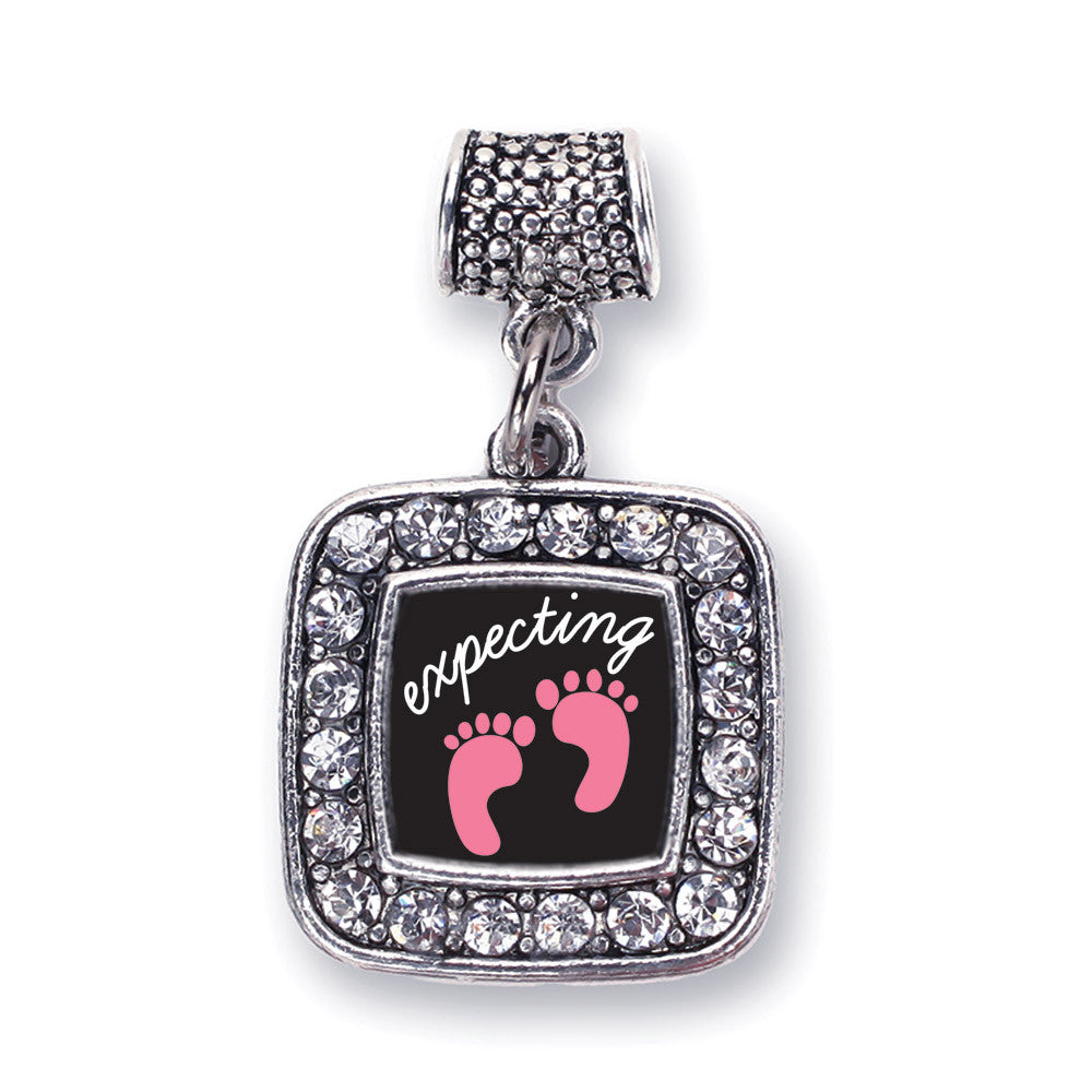 Expecting A Girl Footprints Square Charm