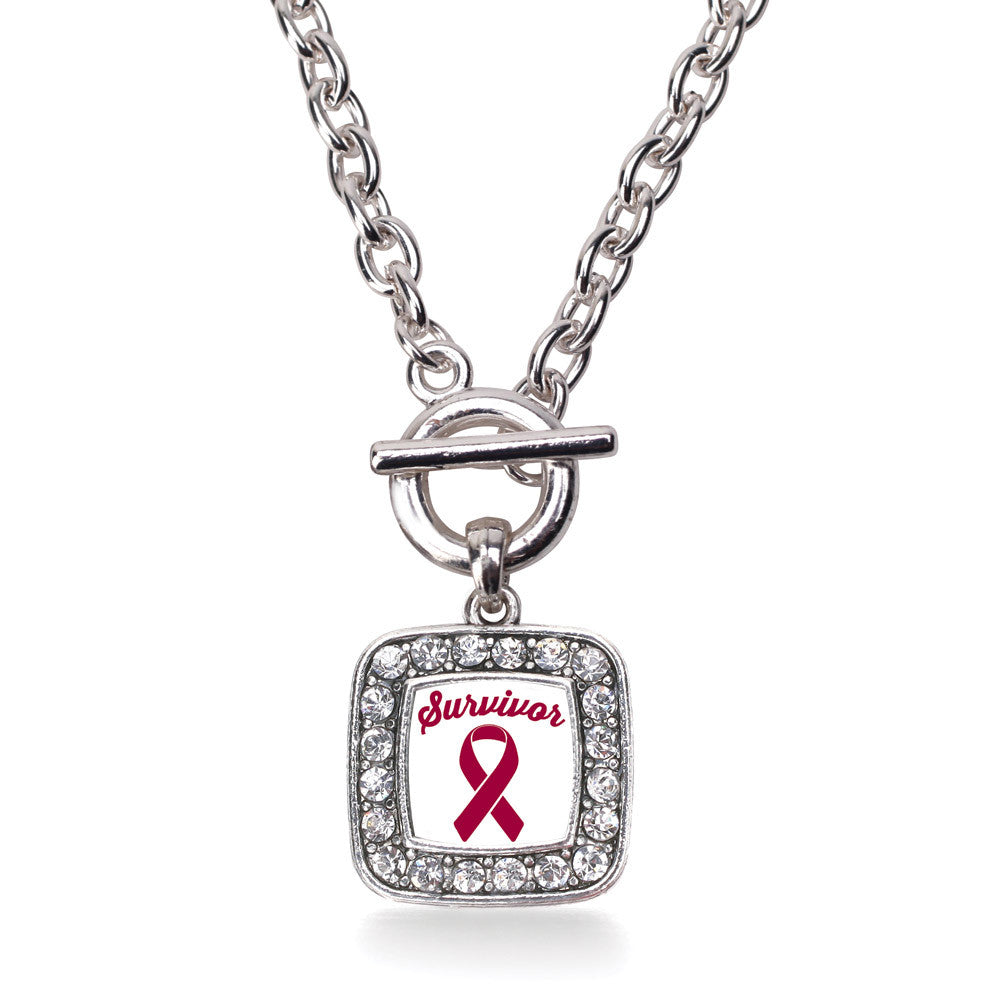 Burgundy Ribbon Survivor Square Charm