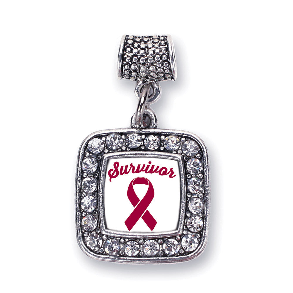 Burgundy Ribbon Survivor Square Charm