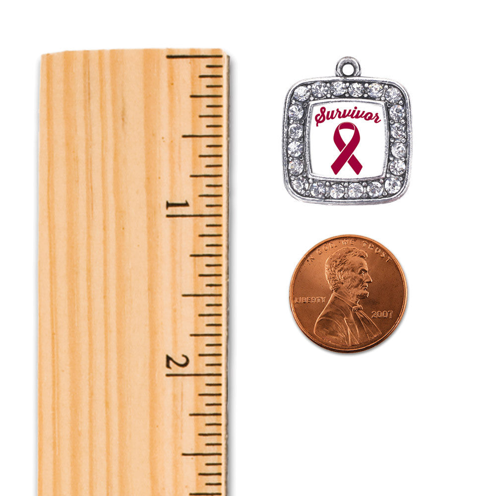 Burgundy Ribbon Survivor Square Charm