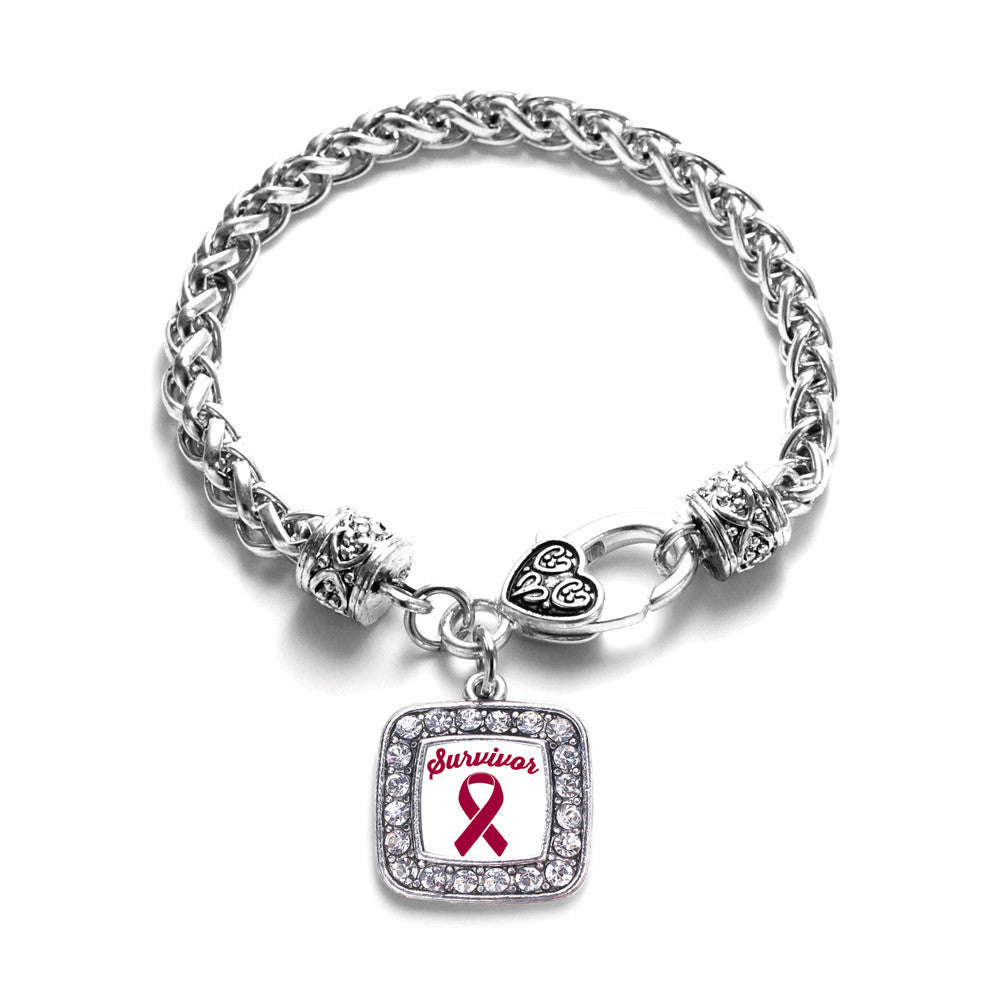 Burgundy Ribbon Survivor Square Charm