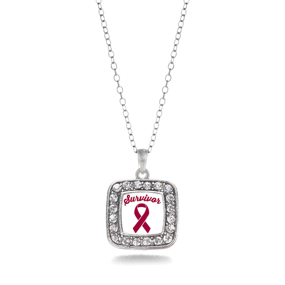 Burgundy Ribbon Survivor Square Charm