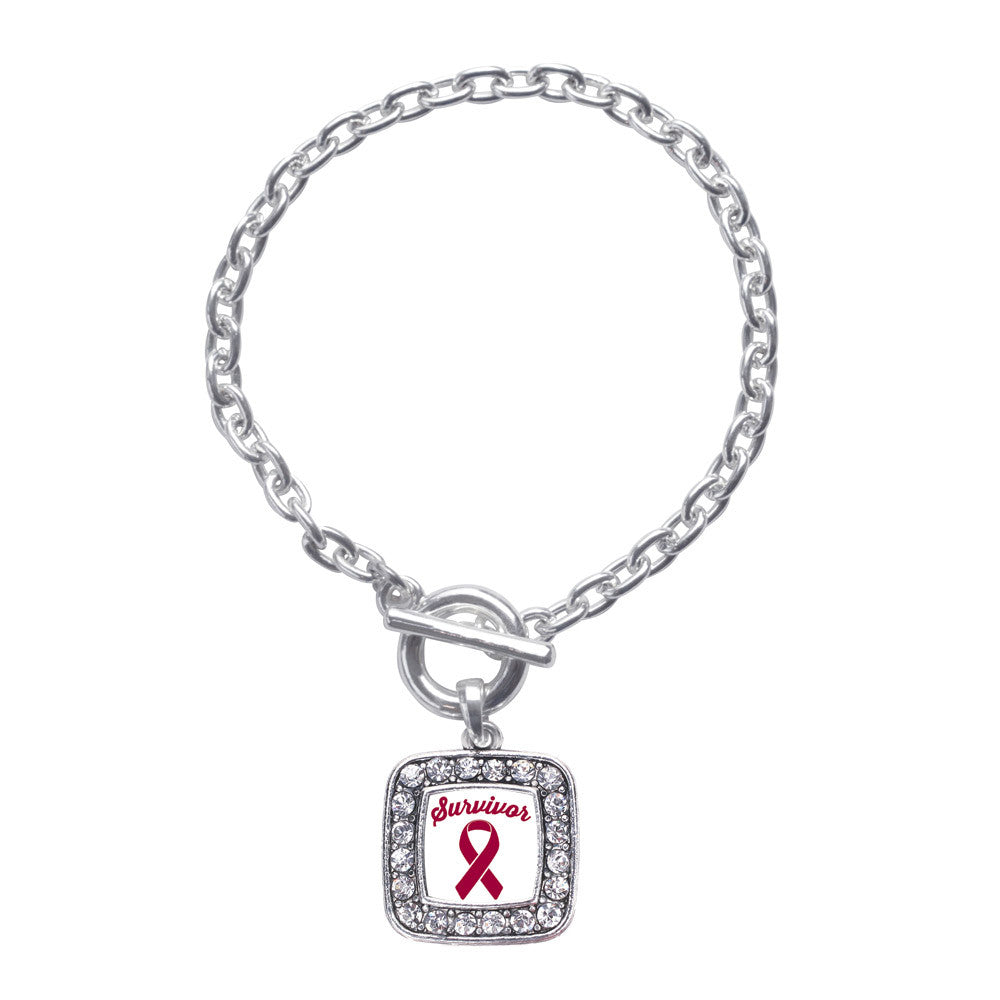 Burgundy Ribbon Survivor Square Charm