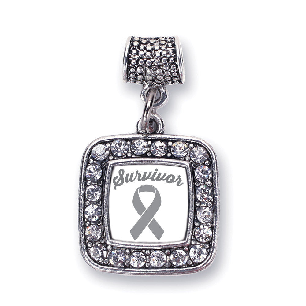 Gray Ribbon Survivor Square Charm