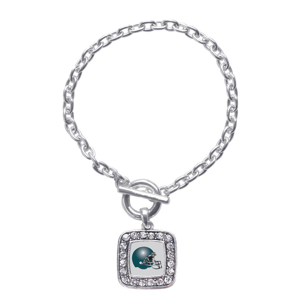 Grey and Turquoise Team Helmet Square Charm
