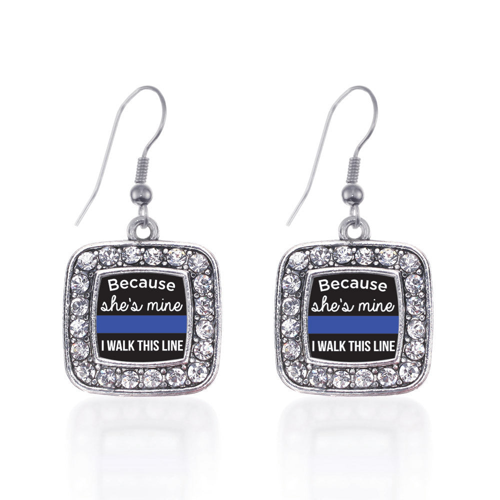 Because She's Mine Blue Line Square Charm