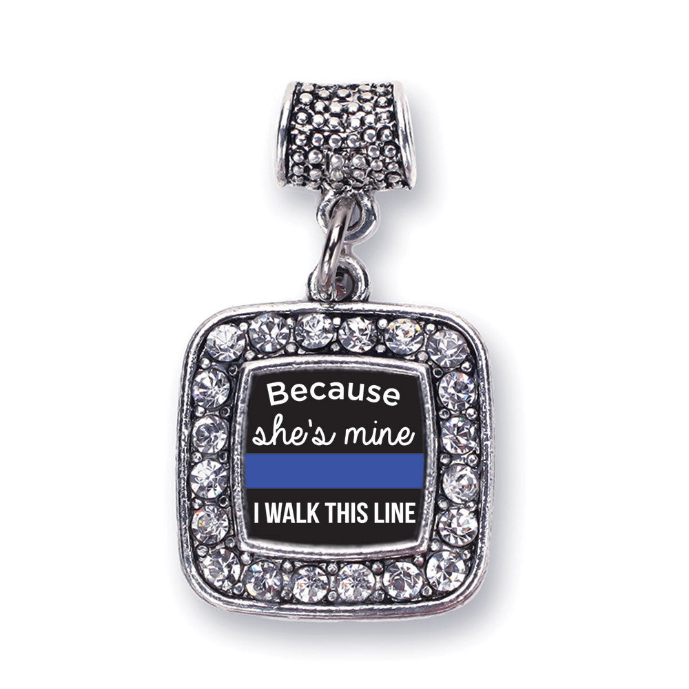 Because She's Mine Blue Line Square Charm