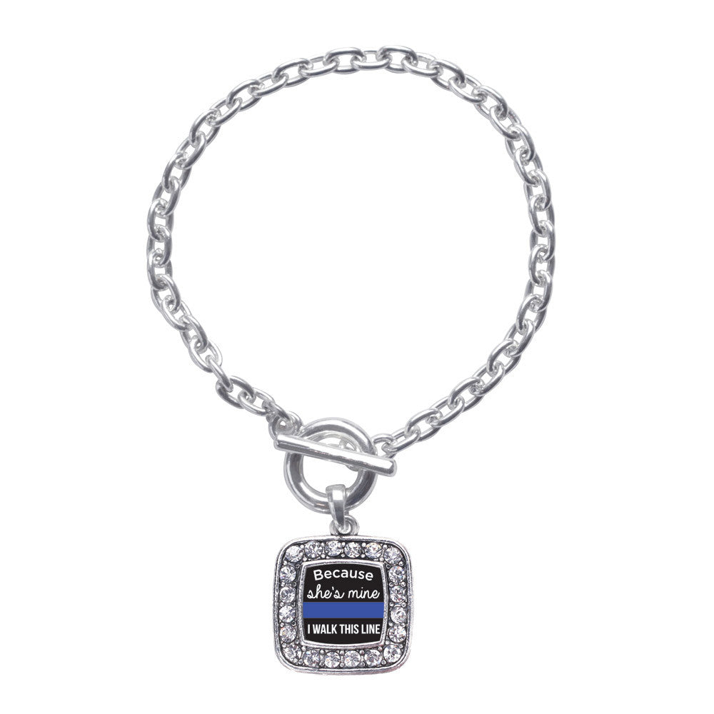 Because She's Mine Blue Line Square Charm