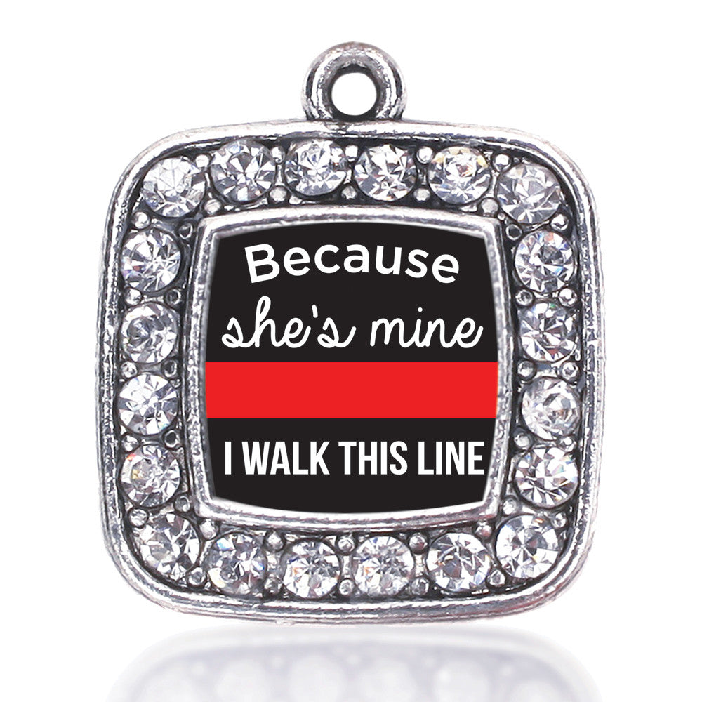 Because She's Mine Red Line Square Charm