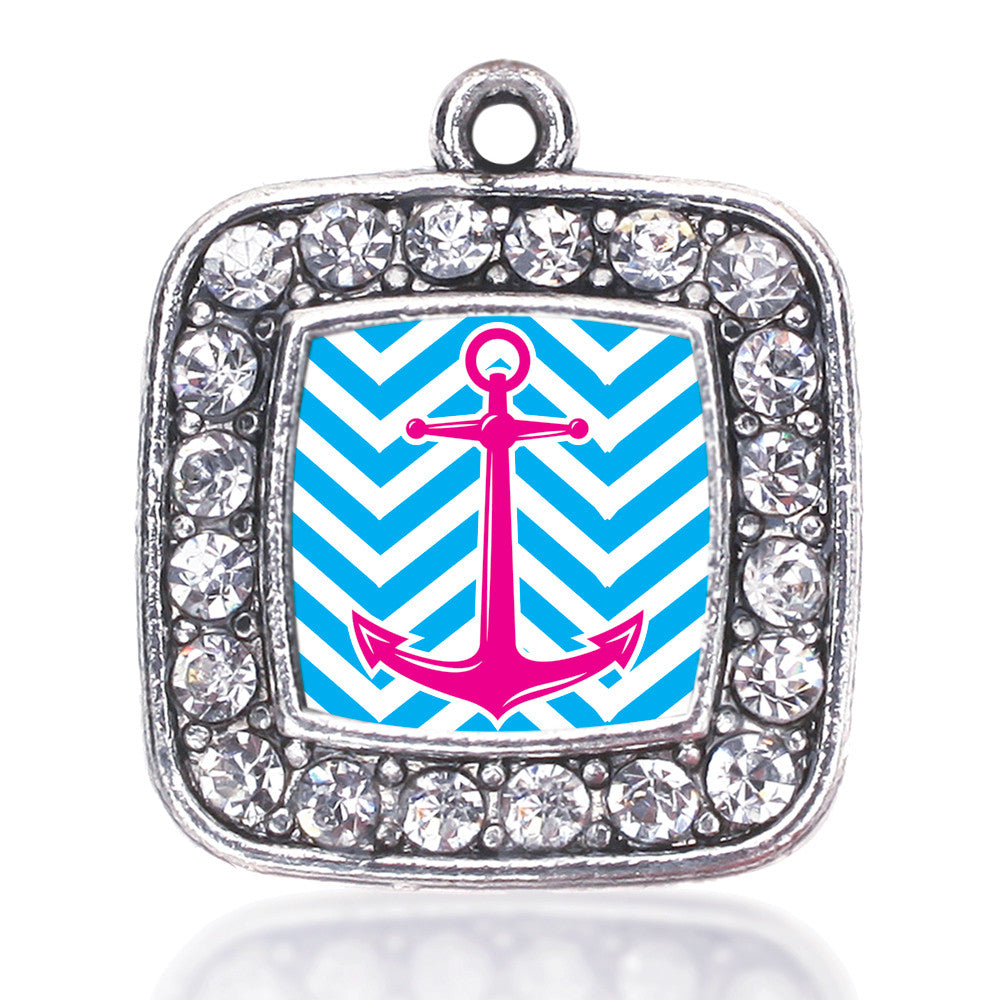 Blue Chevron Pink Anchor Square Charm
