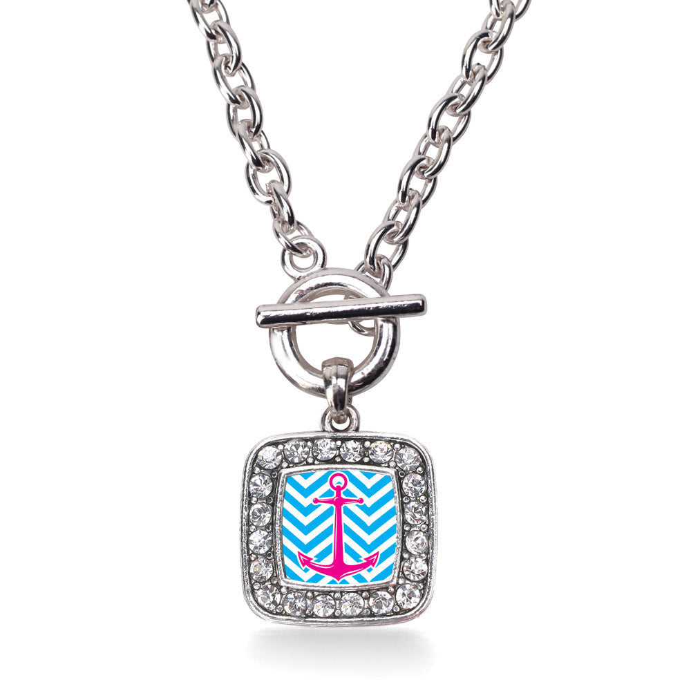 Blue Chevron Pink Anchor Square Charm