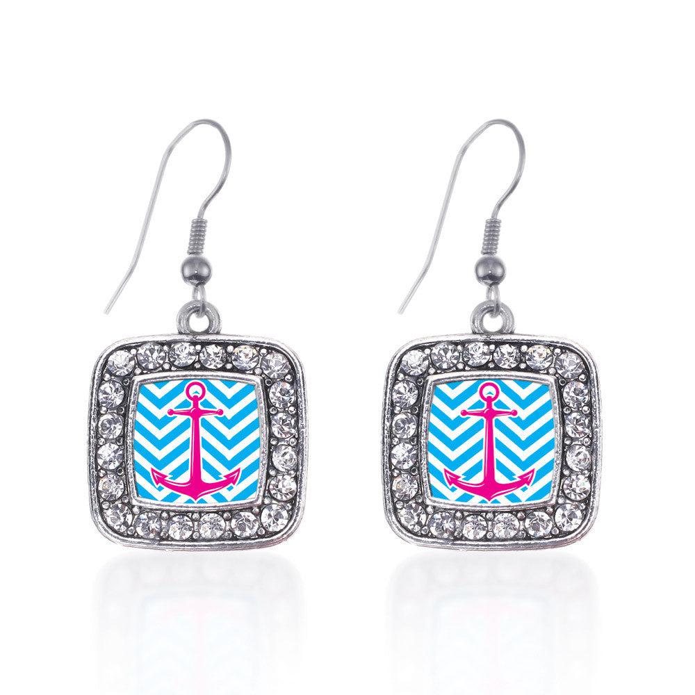 Blue Chevron Pink Anchor Square Charm