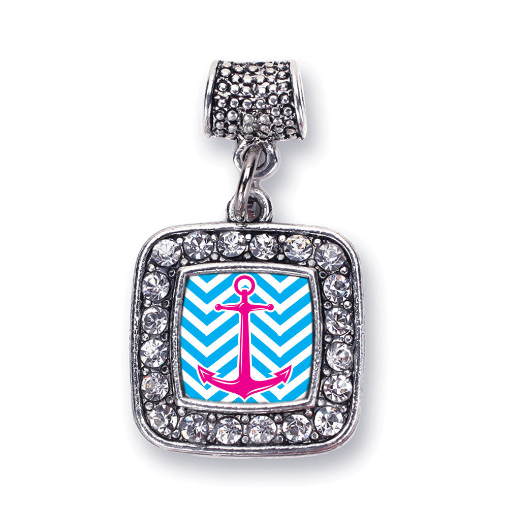 Blue Chevron Pink Anchor Square Charm