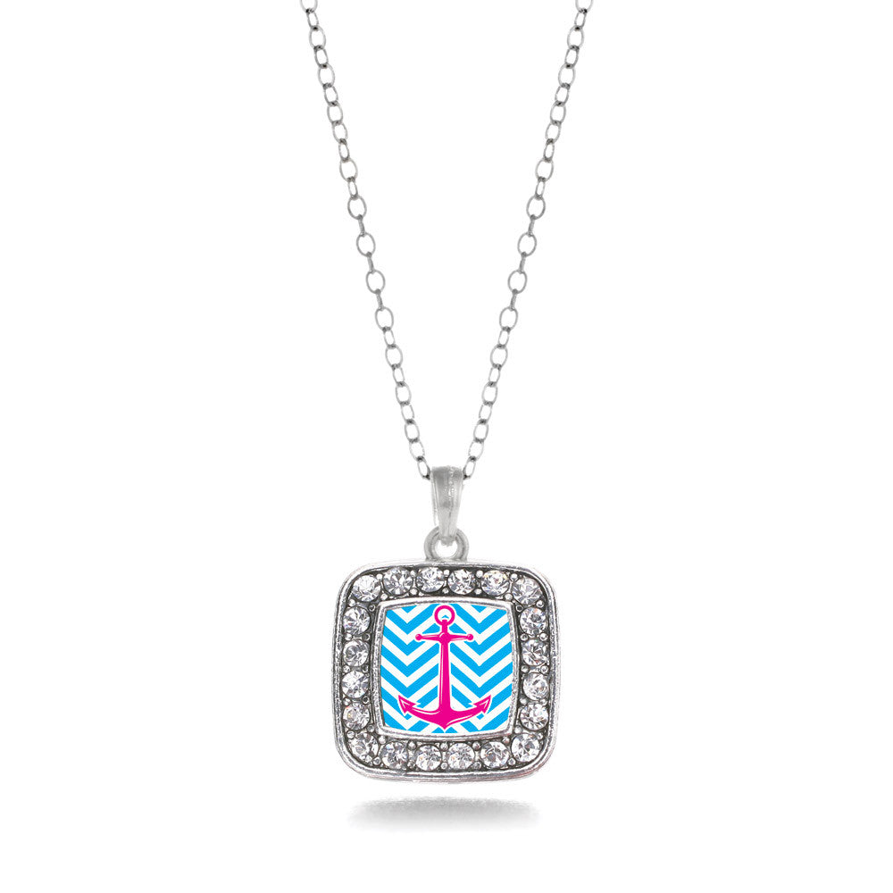 Blue Chevron Pink Anchor Square Charm