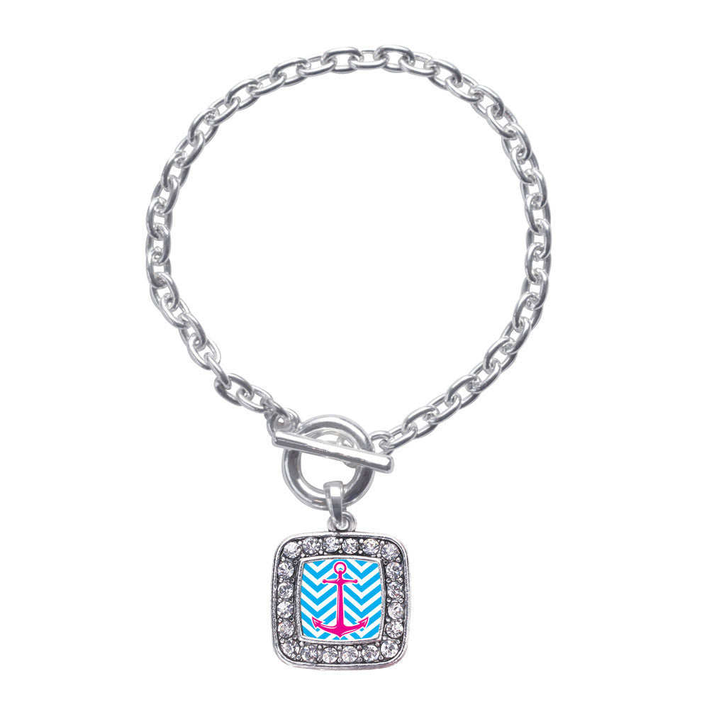Blue Chevron Pink Anchor Square Charm