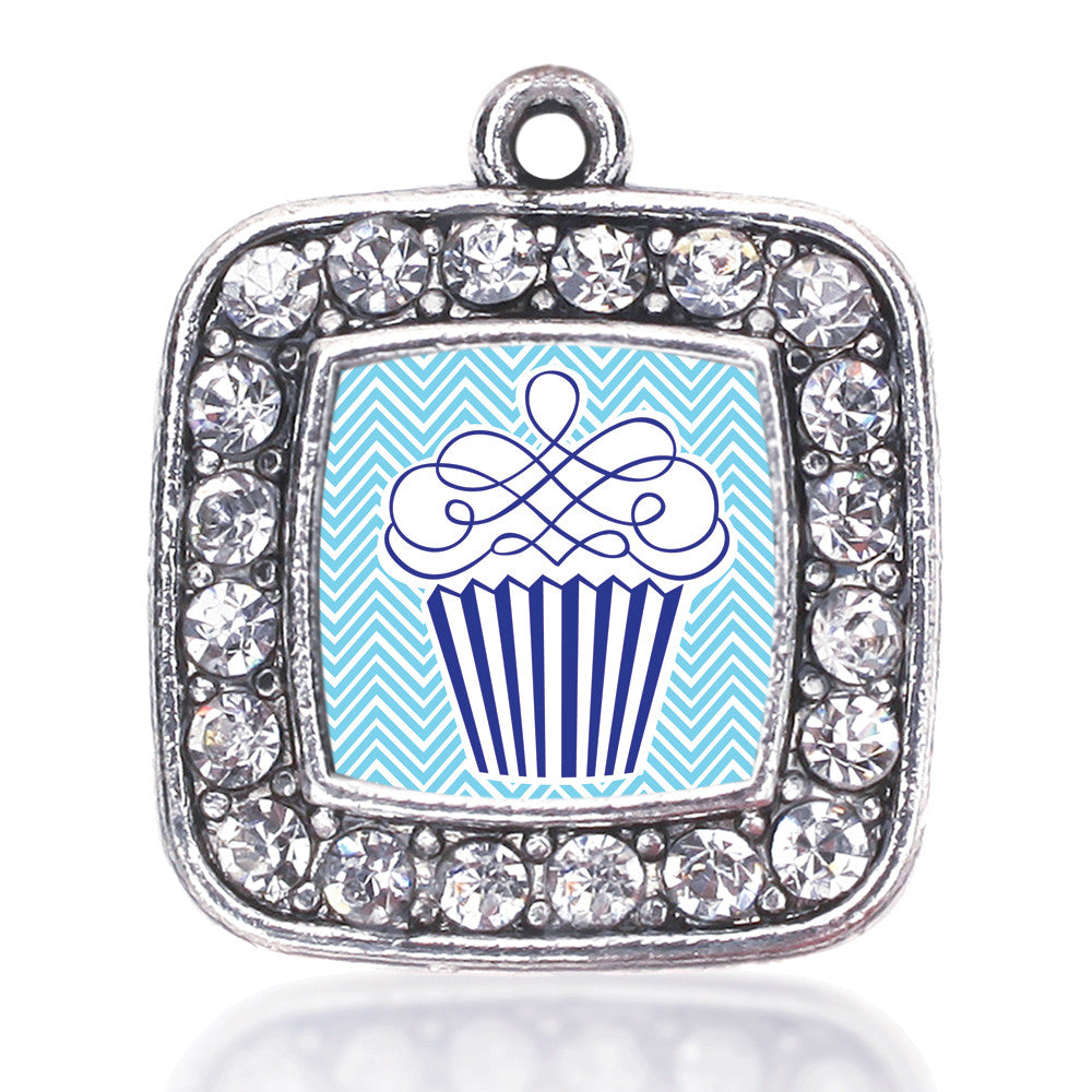 Blue Chevron Cupcake Square Charm