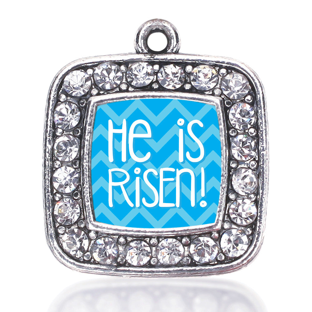 He is Risen Blue Chevron Patterned Square Charm
