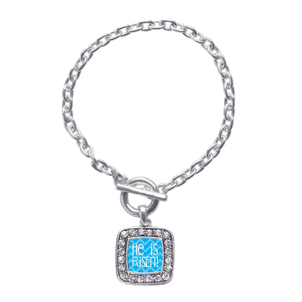 He is Risen Blue Chevron Patterned Square Charm