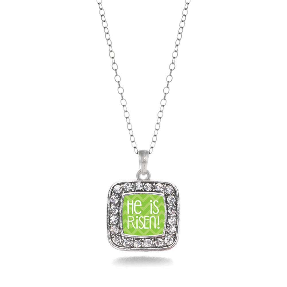 He is Risen Green Chevron Patterned Square Charm