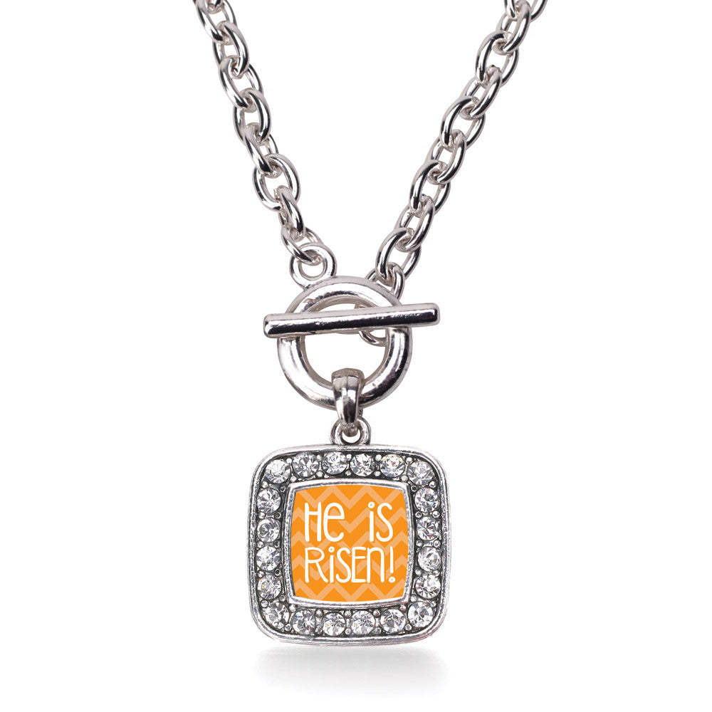 He is Risen Orange Chevron Patterned  Square Charm