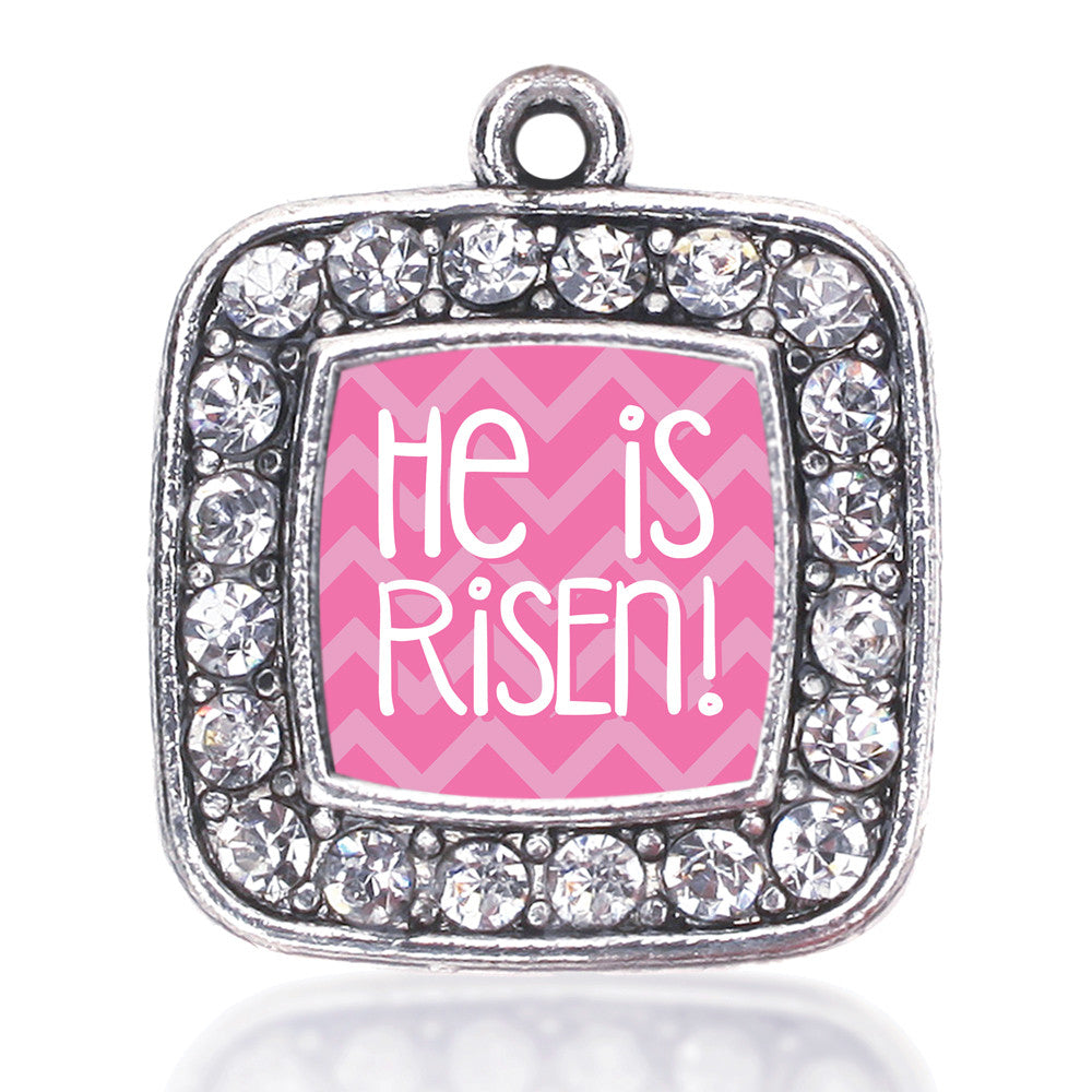 He is Risen Pink Chevron Patterned Square Charm