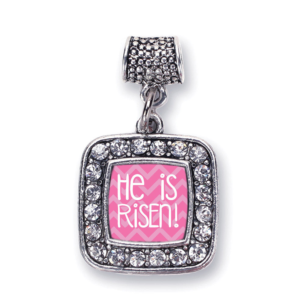 He is Risen Pink Chevron Patterned Square Charm