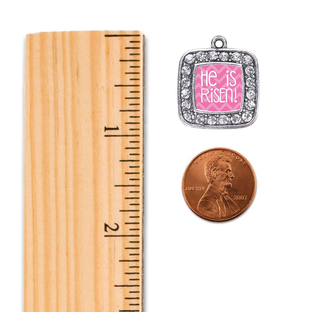 He is Risen Pink Chevron Patterned Square Charm