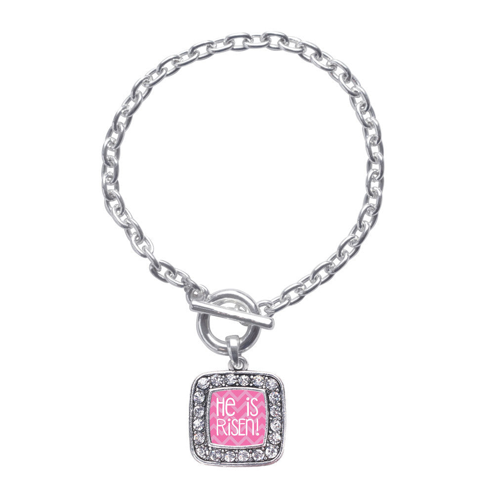 He is Risen Pink Chevron Patterned Square Charm