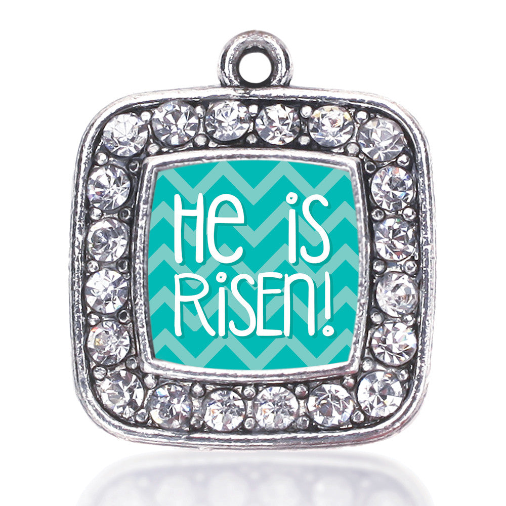 He is Risen Teal Chevron Patterned Square Charm