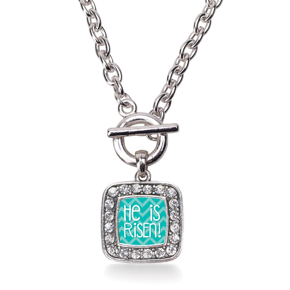 He is Risen Teal Chevron Patterned Square Charm