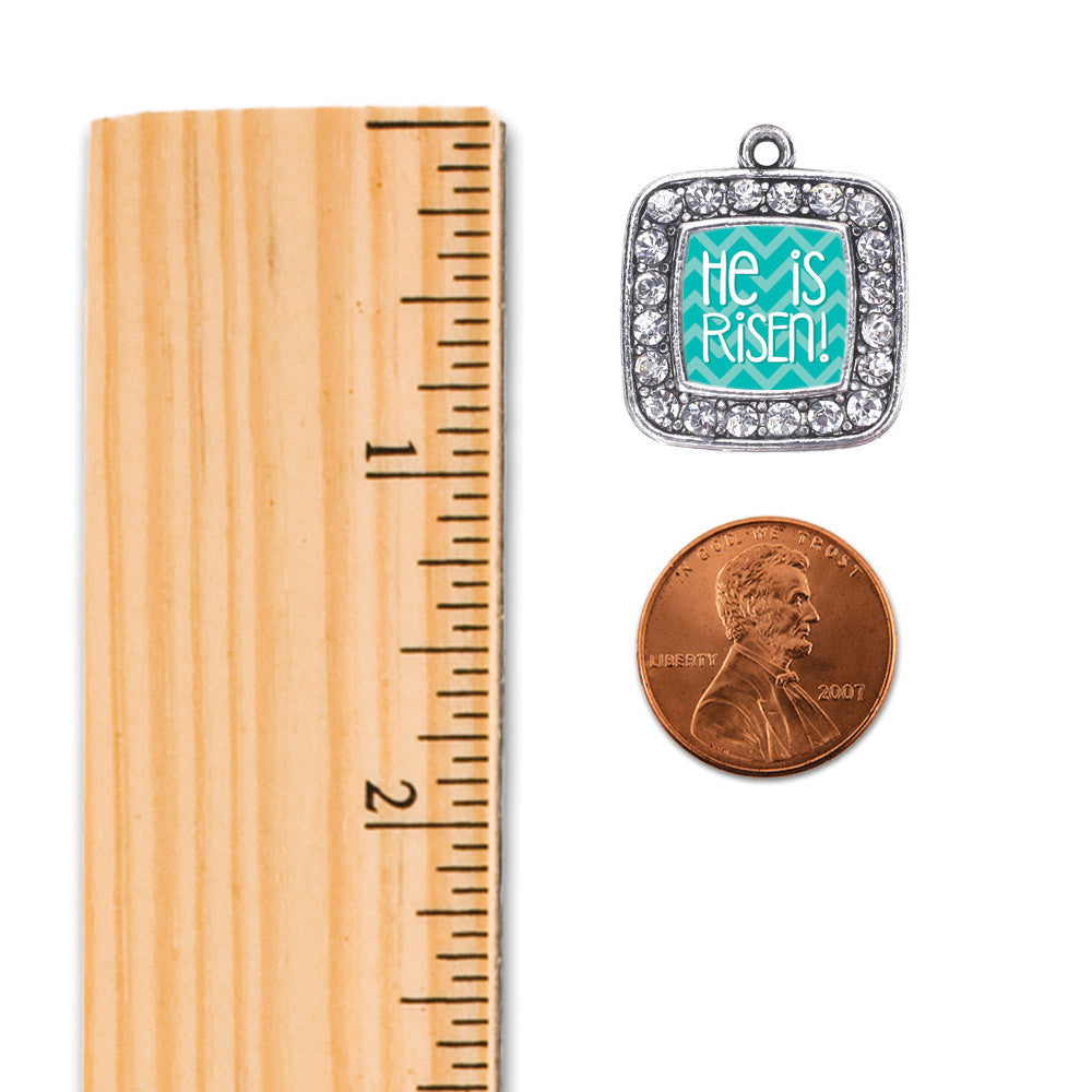 He is Risen Teal Chevron Patterned Square Charm