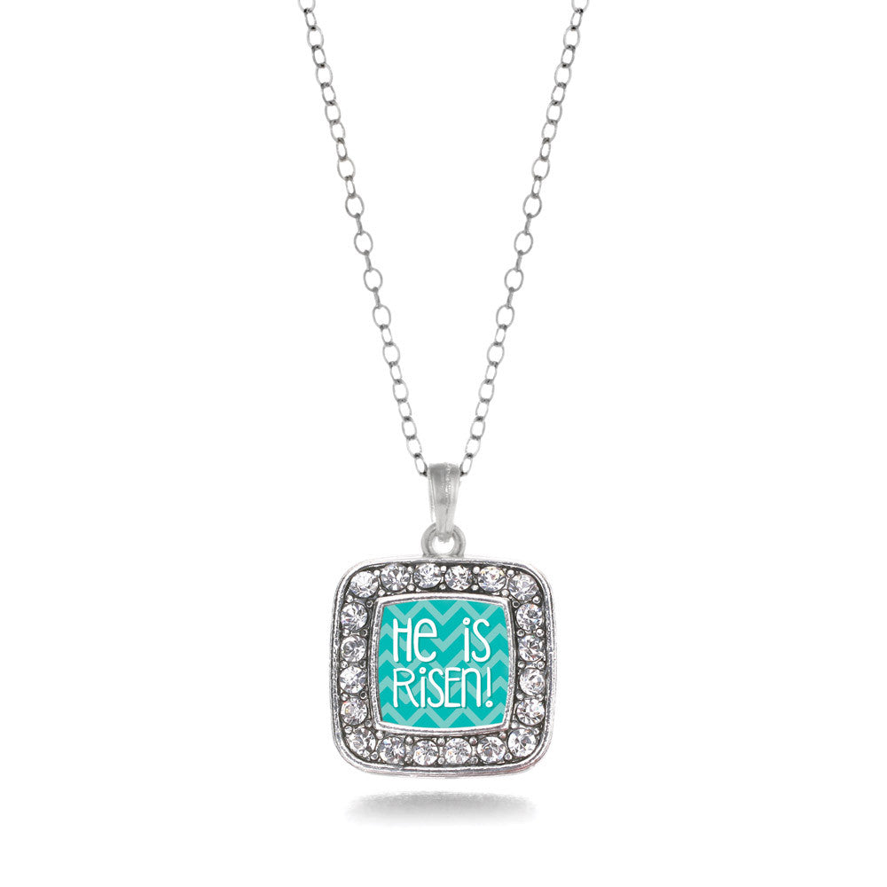 He is Risen Teal Chevron Patterned Square Charm