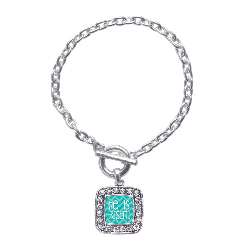 He is Risen Teal Chevron Patterned Square Charm