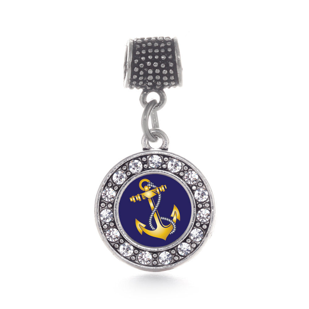 Navy Anchor Circle Charm