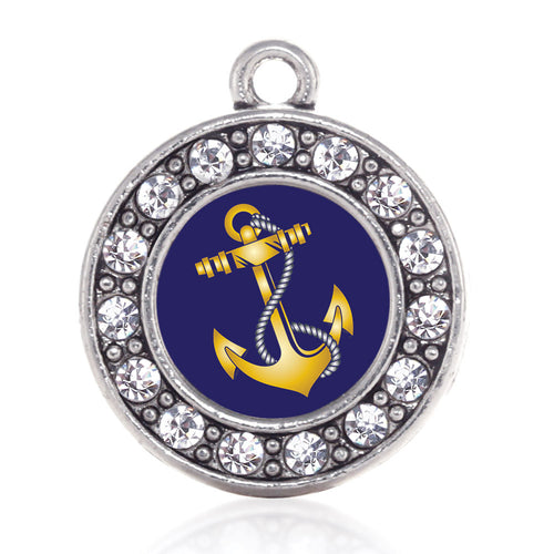 Navy Anchor Circle Charm