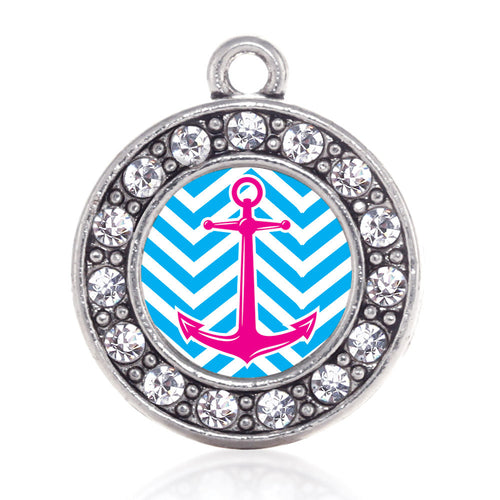 Blue Chevron Pink Anchor Circle Charm