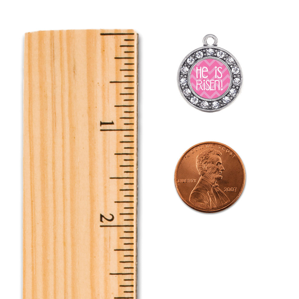 He is Risen Pink Chevron Patterned Circle Charm
