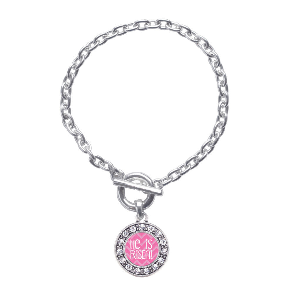 He is Risen Pink Chevron Patterned Circle Charm