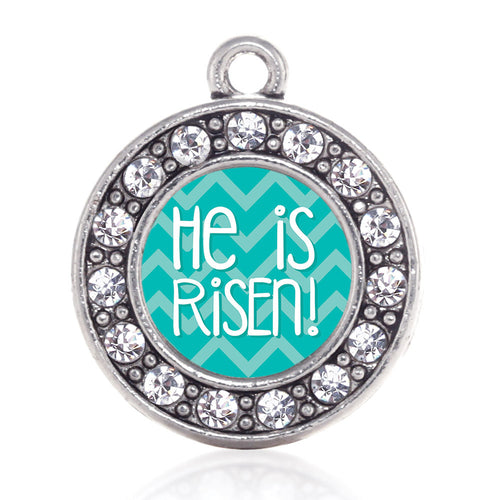 He is Risen Teal Chevron Patterned Circle Charm