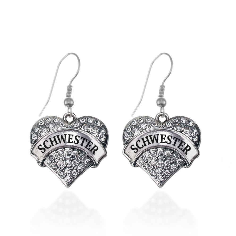 Schwester - Sister in German Pave Heart Charm