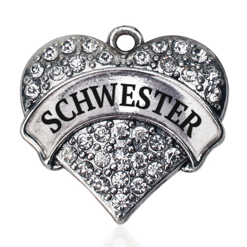 Schwester - Sister in German Pave Heart Charm