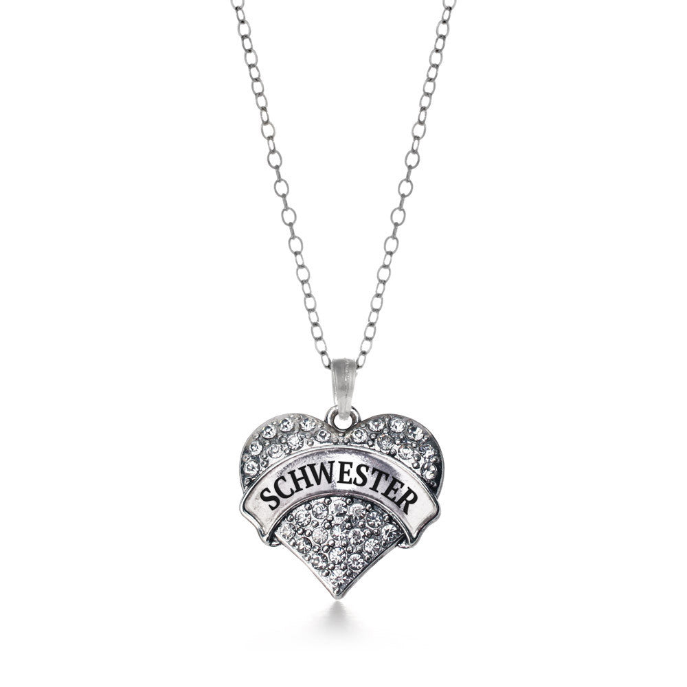 Schwester - Sister in German Pave Heart Charm