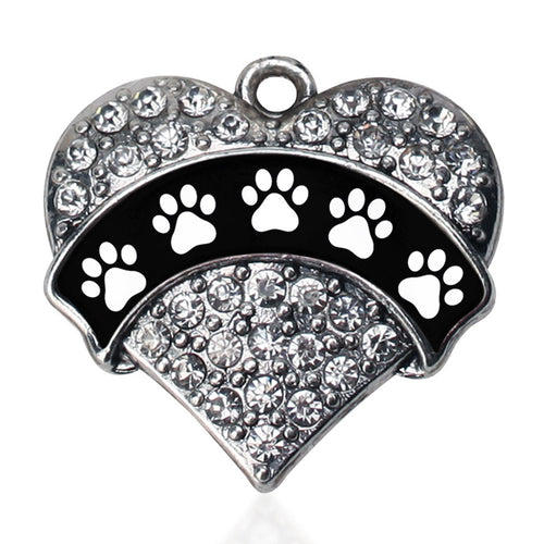Cute Paw Prints Pave Heart Charm