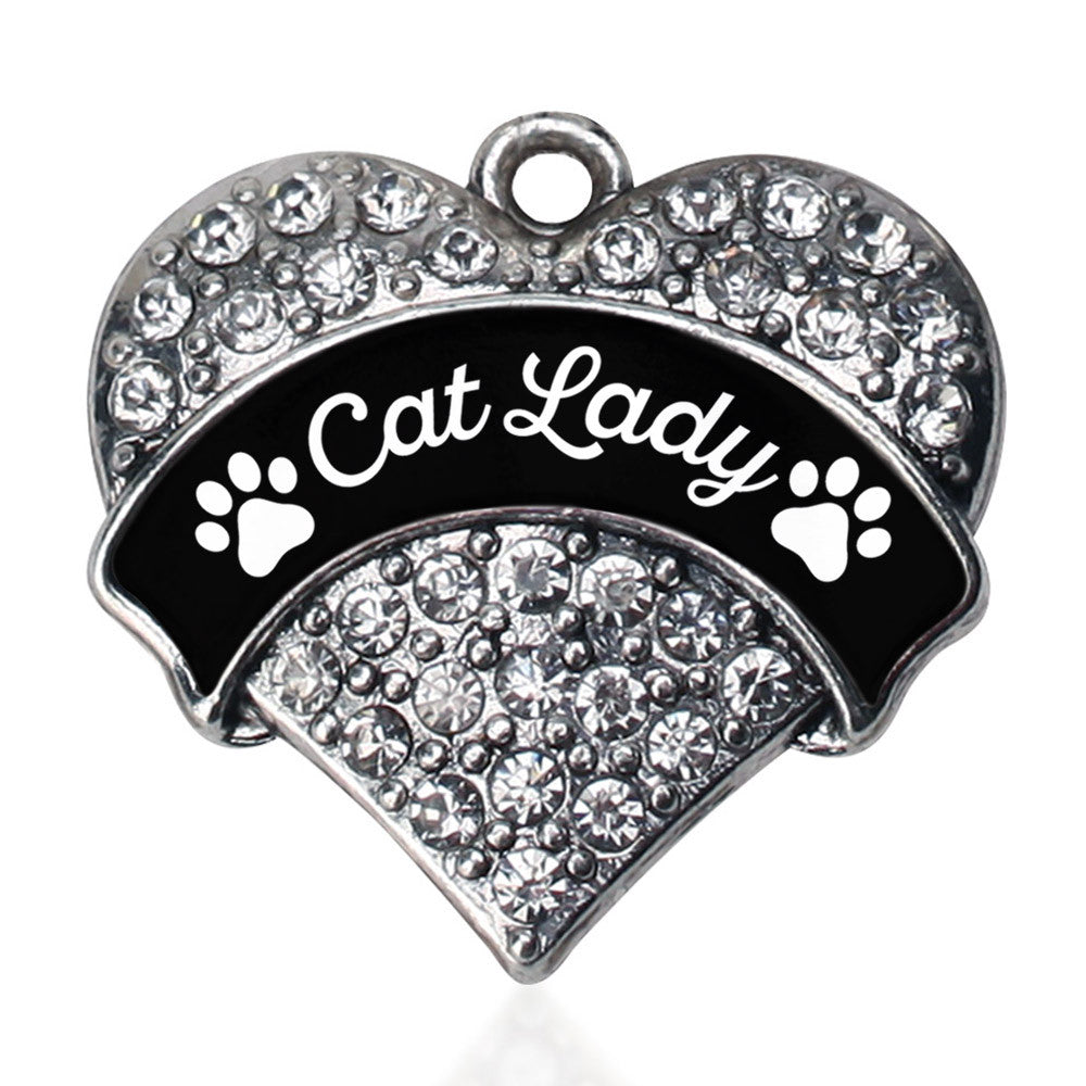 Cat Lady - Paw Prints Pave Heart Charm
