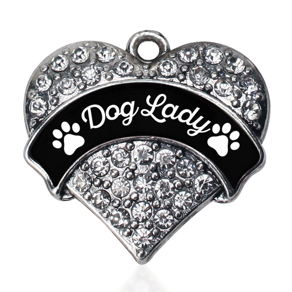 Dog Lady - Paw Prints Pave Heart Charm
