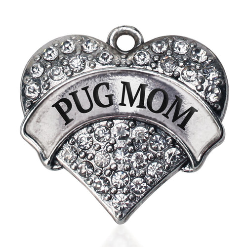 Pug Mom Pave Heart Charm