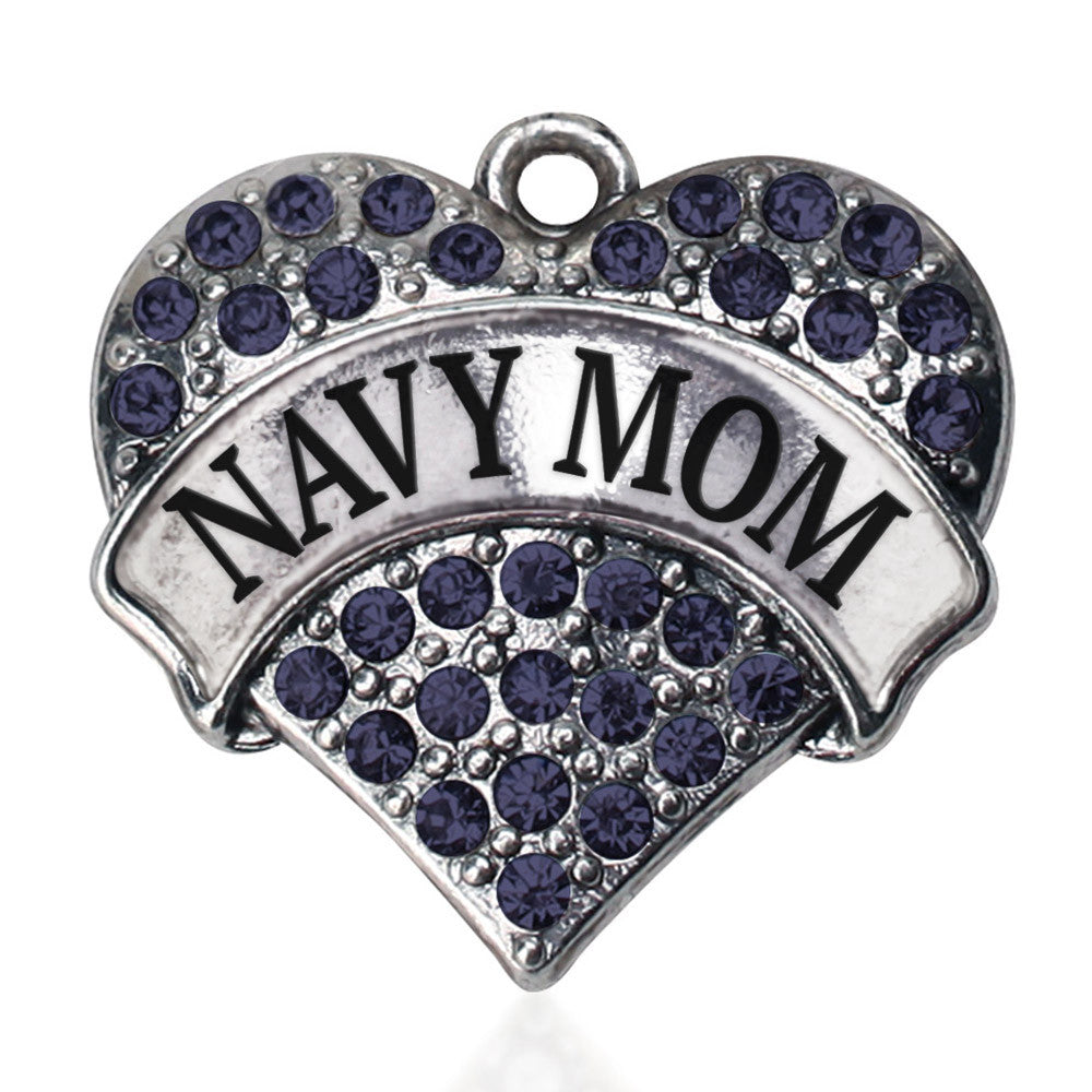 Navy Mom Pave Heart Charm