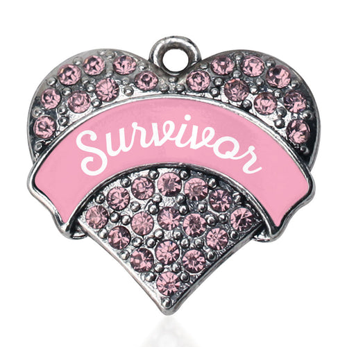 Pink Script Survivor Pave Heart Charm