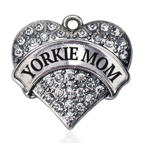 Yorkie Mom Pave Heart Charm
